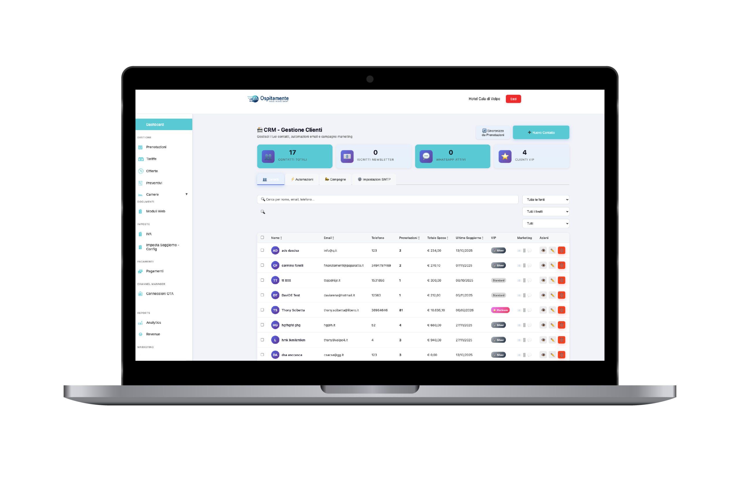 Gestionale Ospitamente – schermata CRM